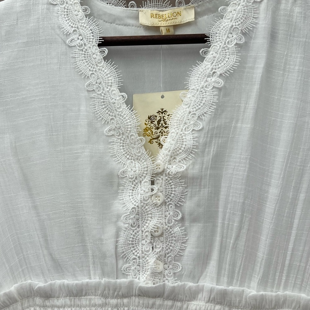 White Lace Detail Mini Dress - Picture 4 of 8